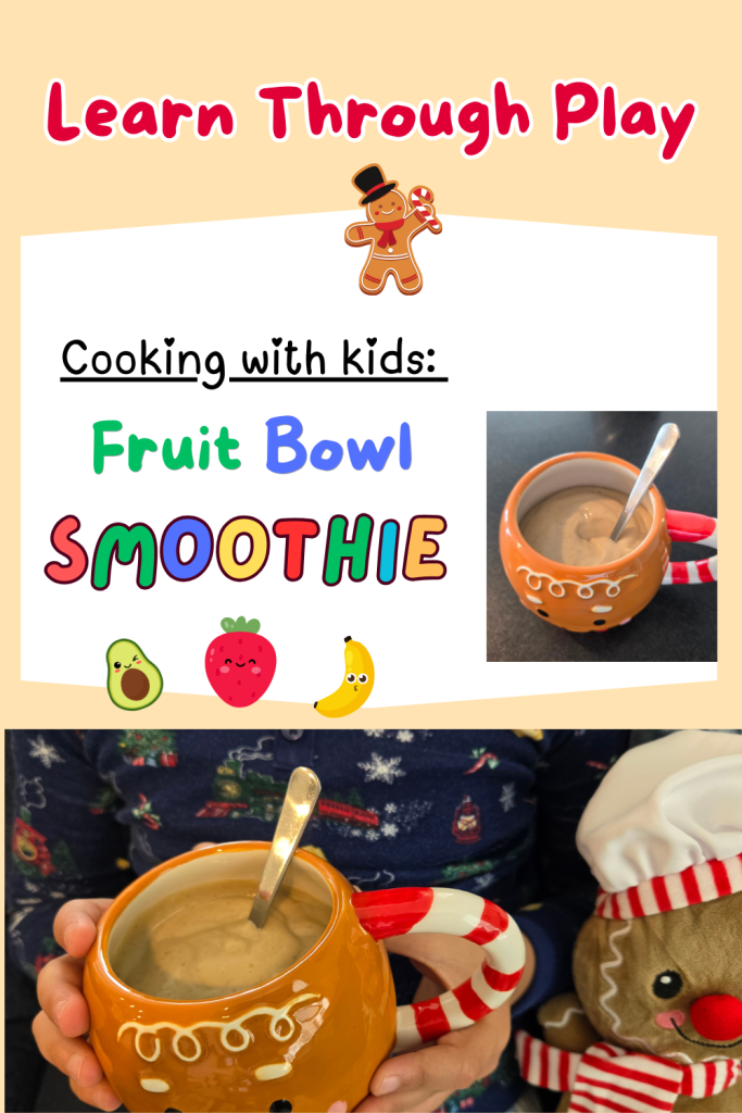 making fruit bowl smoothie with kids